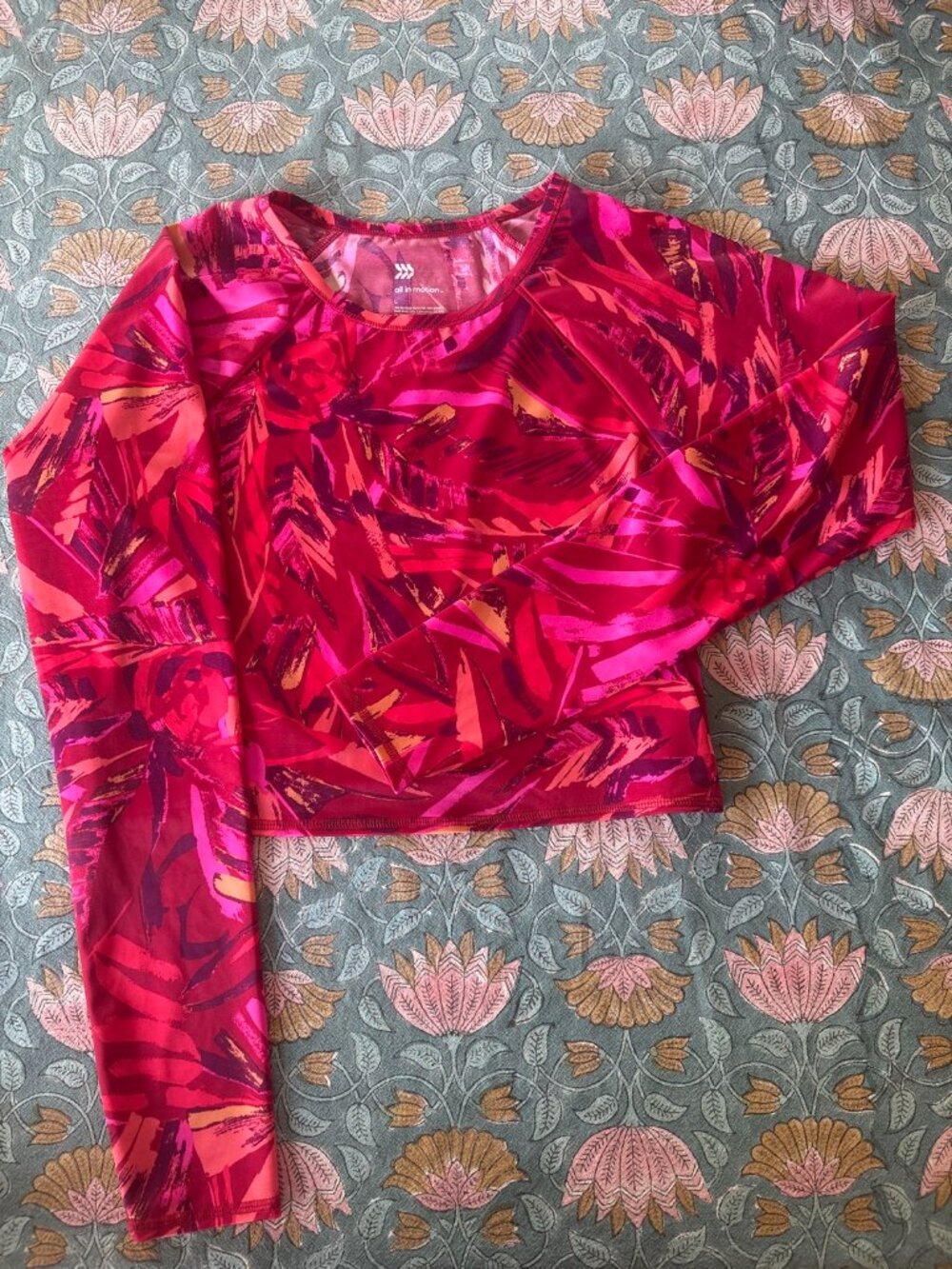 All in Motion Pink Floral Long Sleeve Athletic Top L